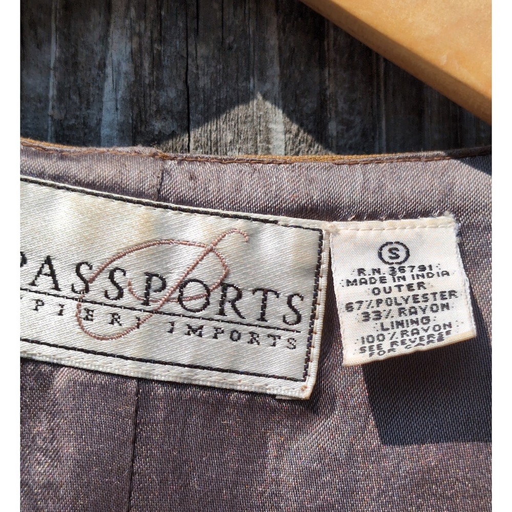 Passports Pier 1 Imports Vintage Brown Embroidered Floral Blazer Jacket Small - Picture 4 of 6